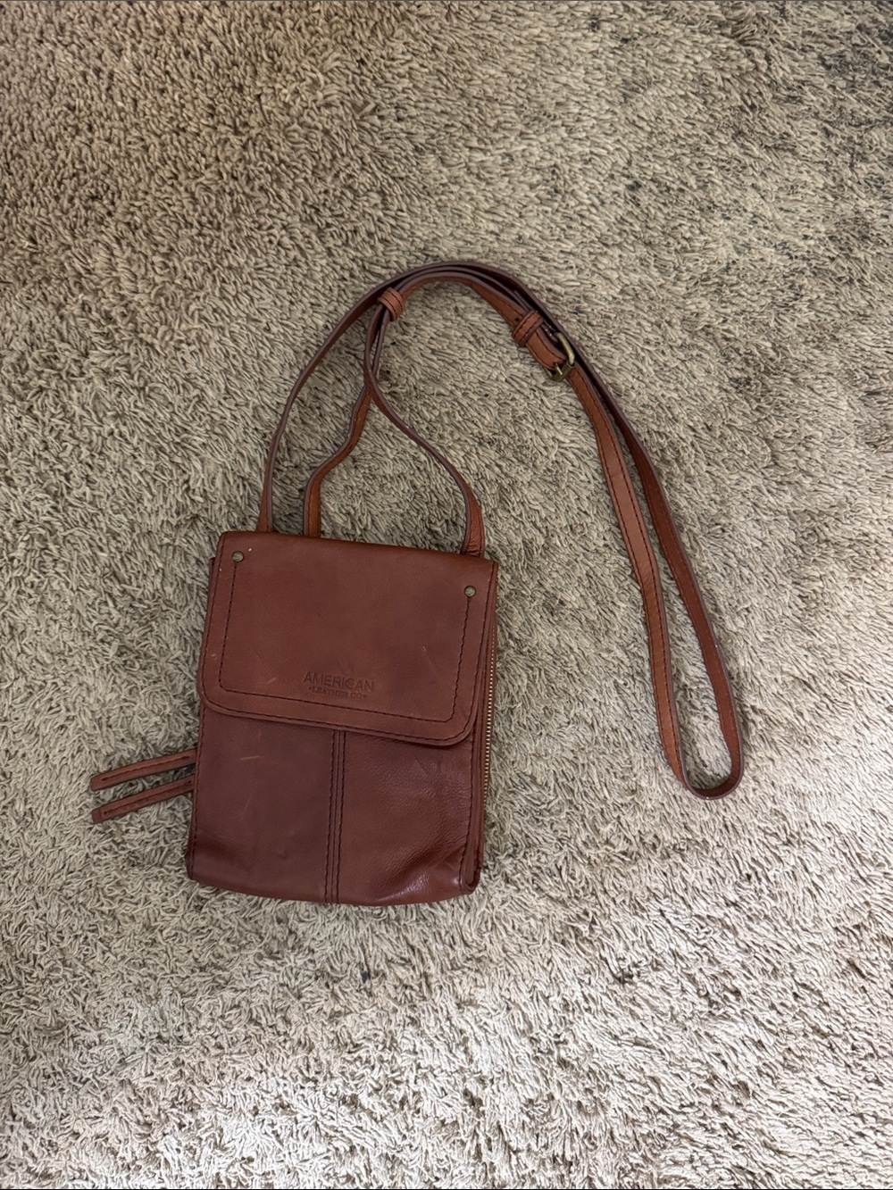 American Leather Co. Brown Leather Crossbody Bag Built in Wallet Travel Casual